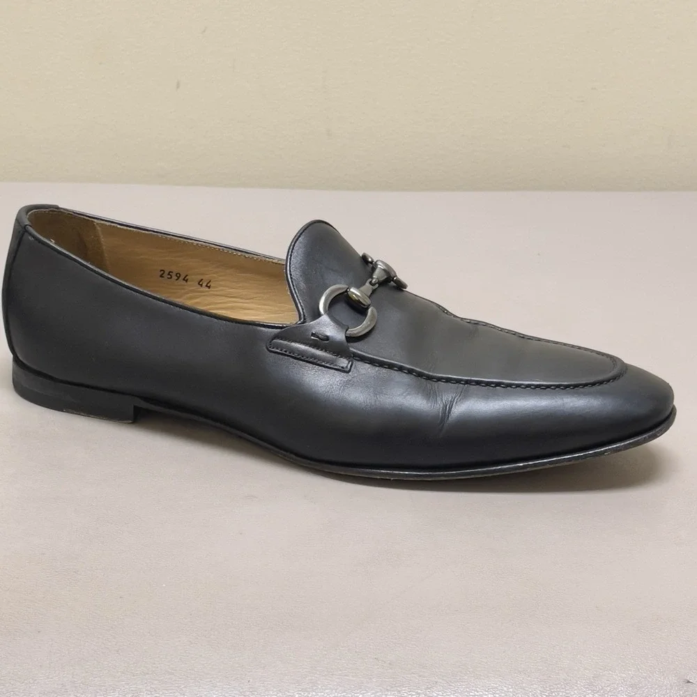 Tresmode Neslip Shoes Men 44 / 10.5 Black Horsebit Leather Slip On Loafers Italy